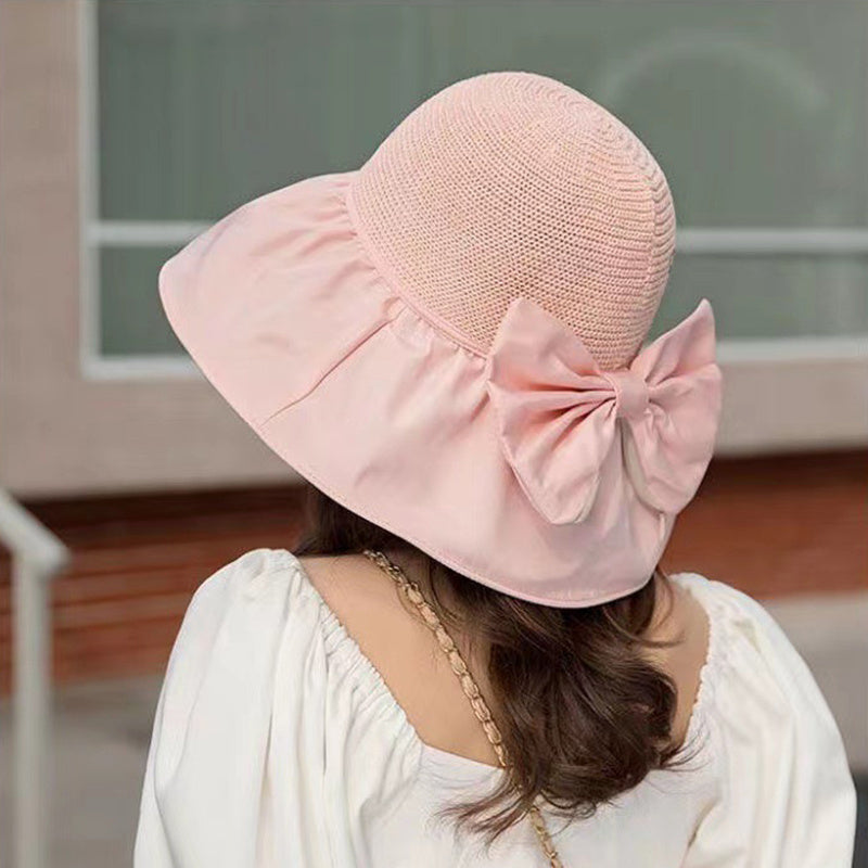 Summer Straw Sunhat With Large Brim And Big Bow Anti-UV Fisherman Hat Outdoor Sunshade And Face Protection Hat Limorista