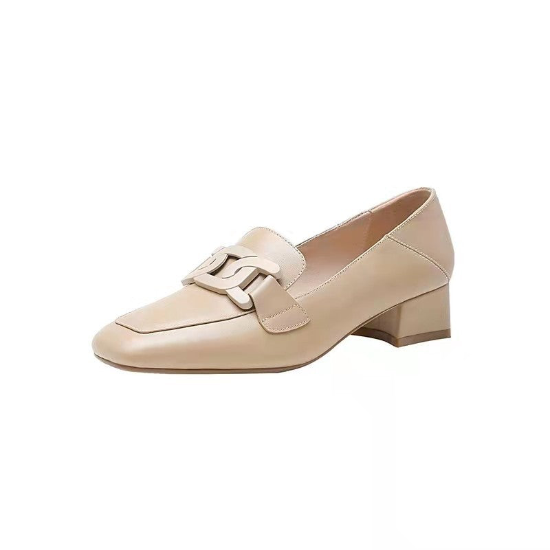 Slip-on British Metal Buckle Square Toe Leather Shoes Limorista