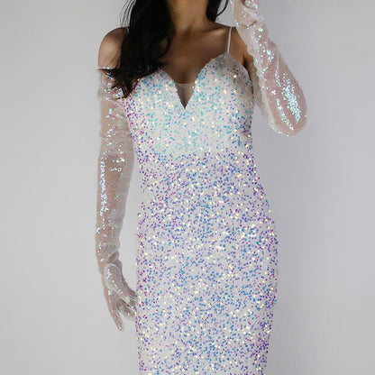 Sequined Sleeve Cover Lace Mesh Specialty Limorista