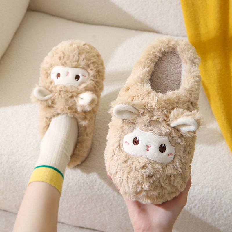 Cute Little Sheep Female Winter Interior Home Baotou Warm Non-slip Thick Bottom Plush Cotton Slippers Limorista