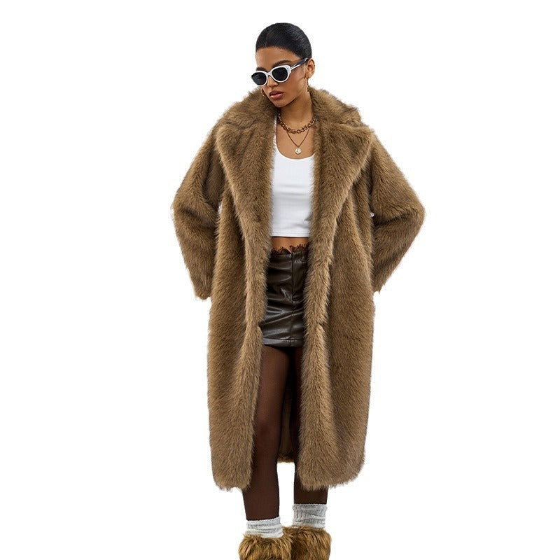 Autumn And Winter Extended Imitation Fur Coat Overcoat Limorista