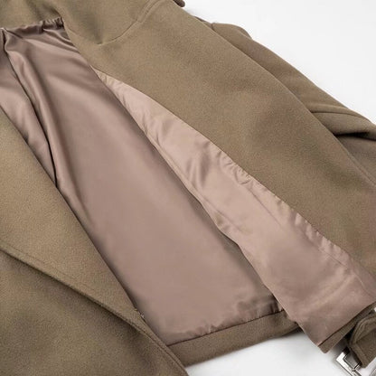 Belt Suit Collar Woolen Coat Short Woolen Trench Coat Limorista