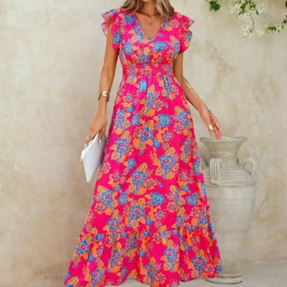 European And American Summer Seaside Vacation Style Fashion Floral Print Sleeveless Dress Limorista