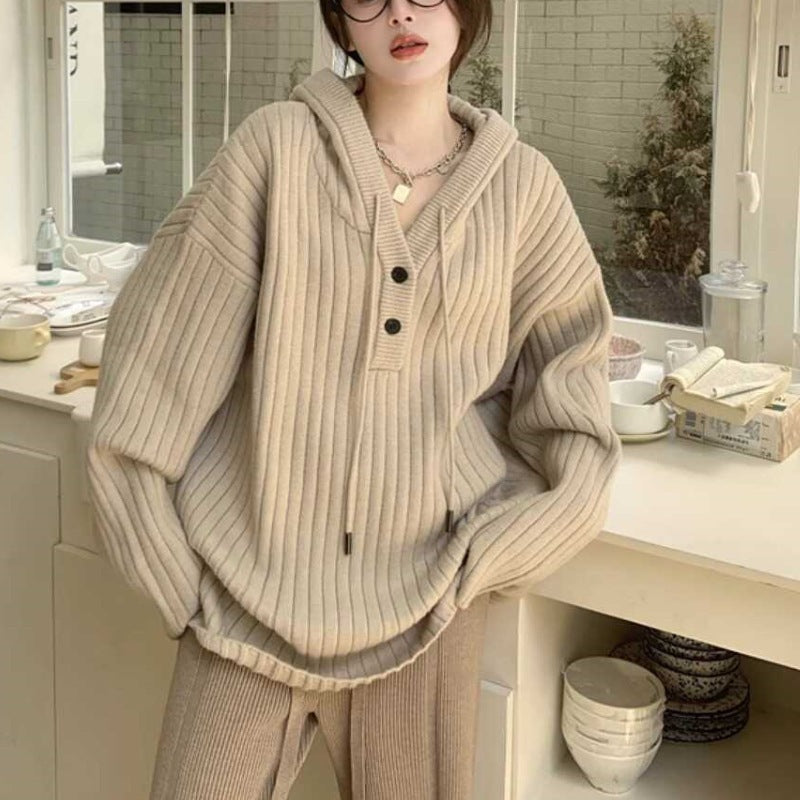 Limorista - Thick Loose Mid-length Long Sleeve Top Idle Style Hooded Sweater