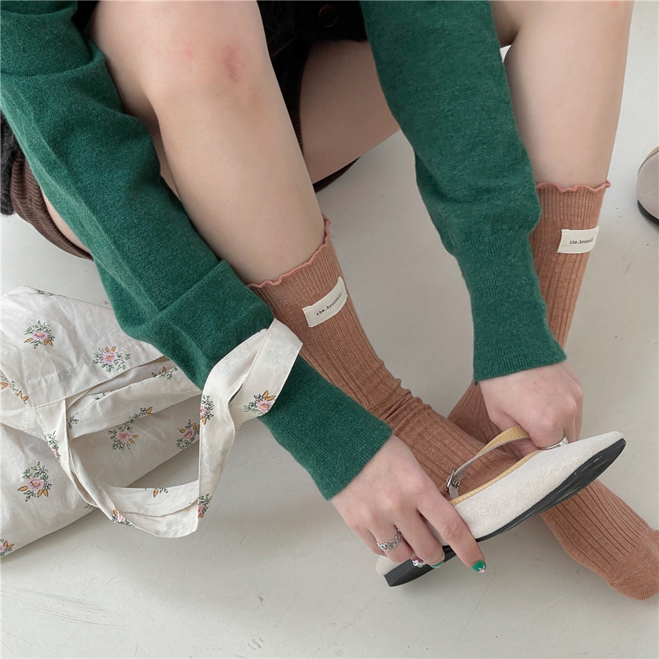 New Autumn And Winter Sweet Ruffled Socks For Girls Solidcolor Mid-calf Length Limorista