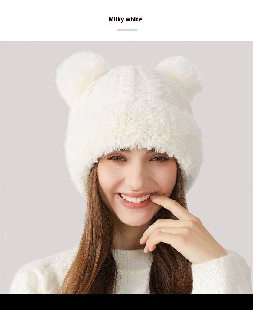 Winter Cute Fur Ball Knitted Hat Children Outdoor Limorista