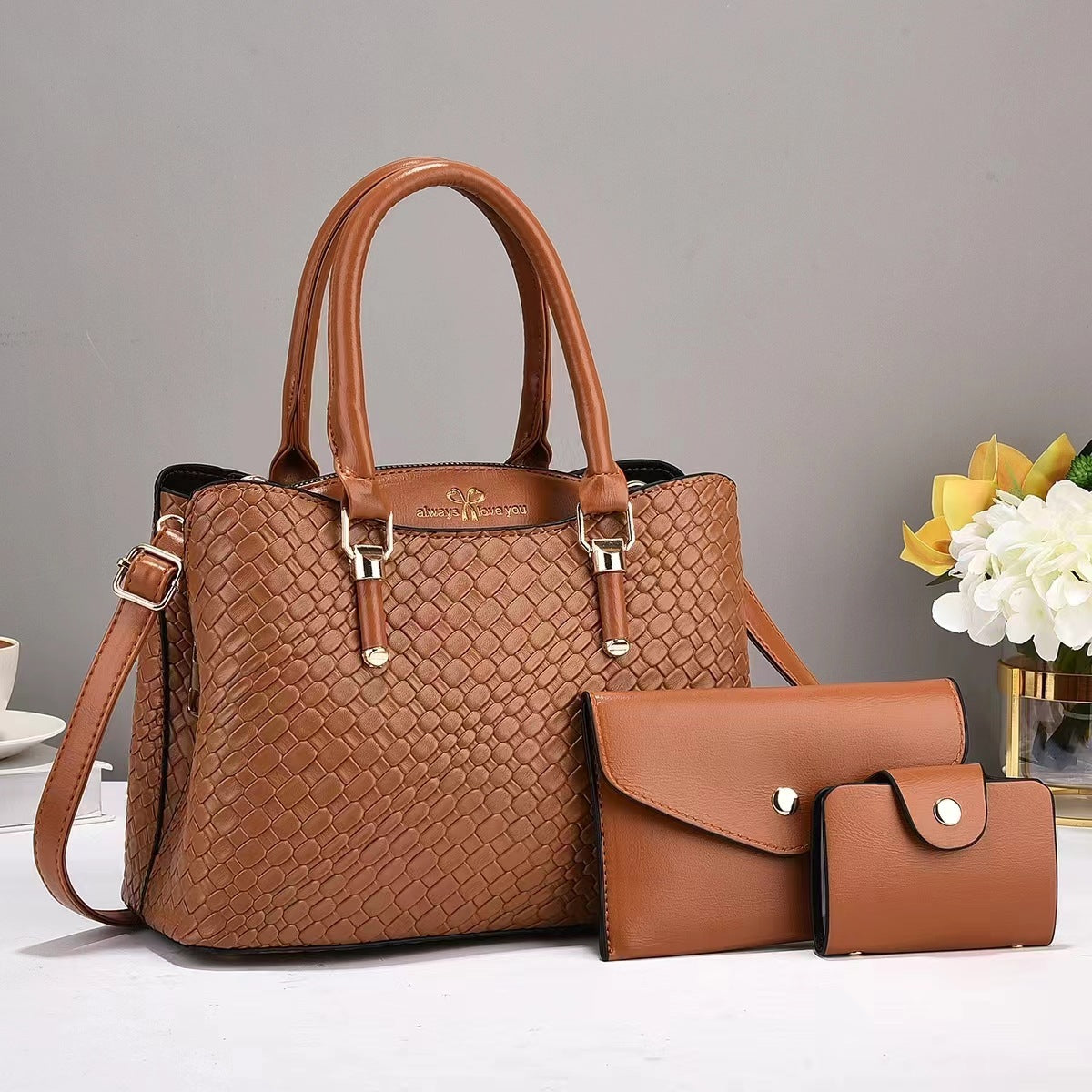 Woven Texture Three-piece Set Large Capacity One Shoulder Combination Bags Limorista