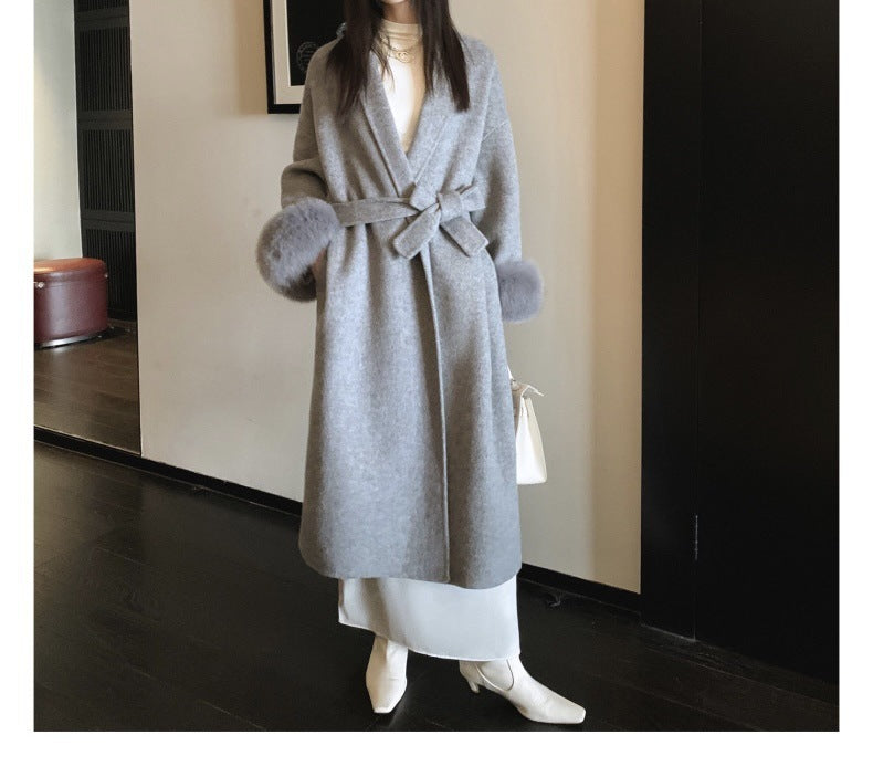 Cuff Detachable Fox Fur Elegant Double-sided Cashmere Coat Limorista