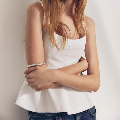 Pleated Slim-fit Square Collar Sleeveless Small Top Limorista