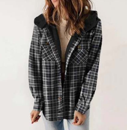 Casual Plaid Hooded Woolen Coat Thickened Fleece-lined Warm Jacket Limorista