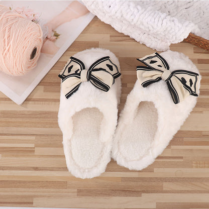 Ins Bow Slippers Home Fashion Warm Non-slip Floor Bedroom Slipper For Women House Shoes Limorista