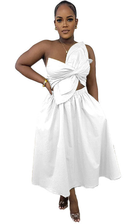 Smocking One Shoulder Petal Hollow Out Dress Limorista
