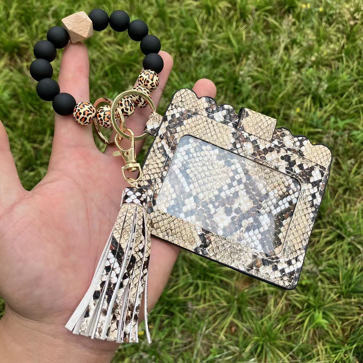Silicone Bead Bracelet Card Bag Pu Tassel Women&