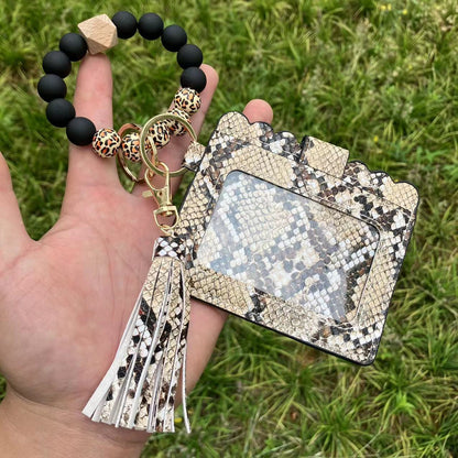 Silicone Bead Bracelet Card Bag Pu Tassel Women&