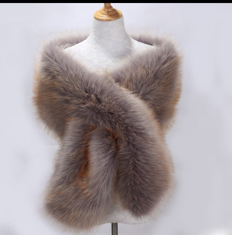 Lengthened Faux Fox Fur Bridal Evening Dress Limorista