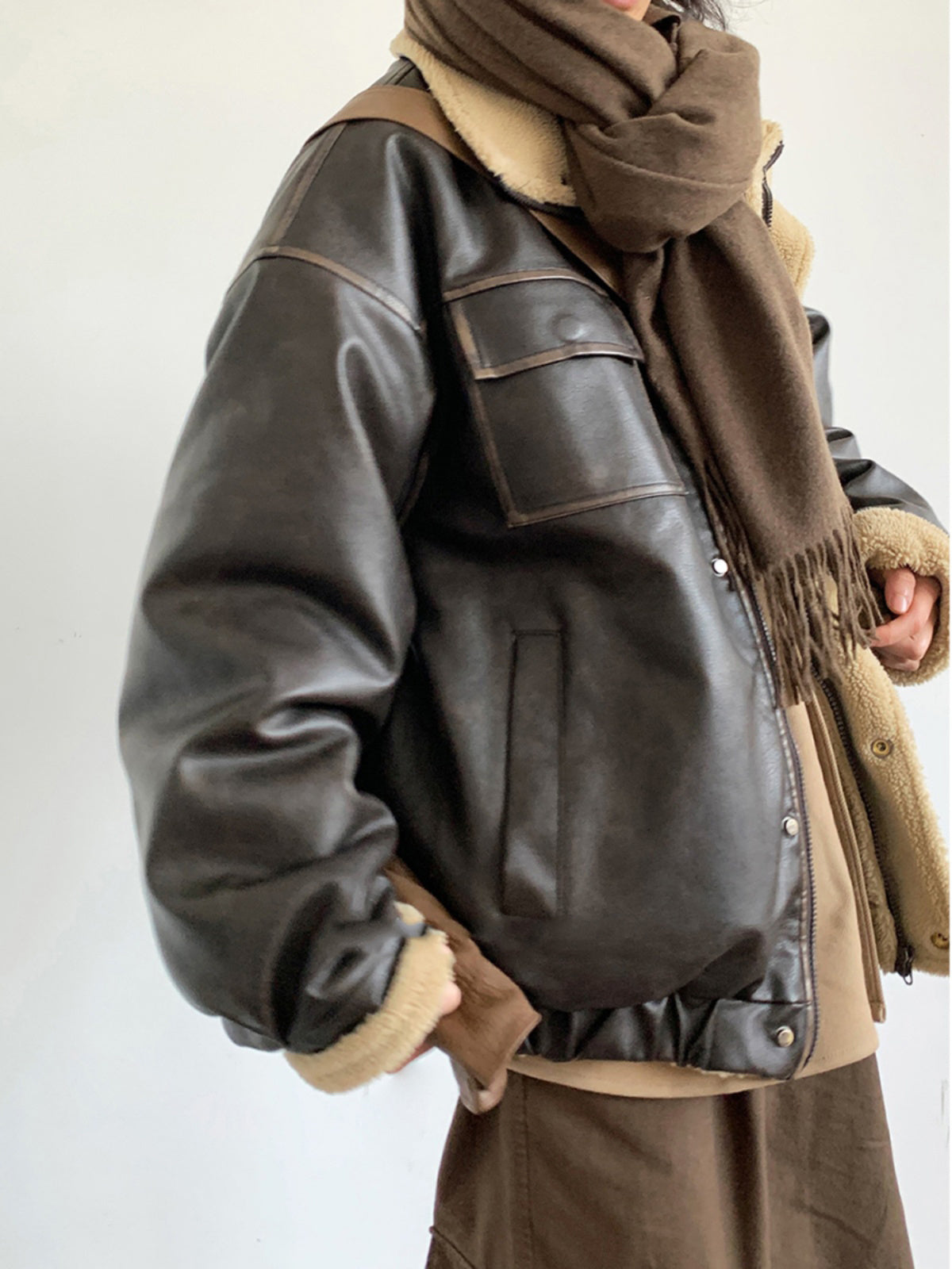 Retro Neutral Maillard Lamb Fur Coat Loose Leather Jacket Coat Limorista