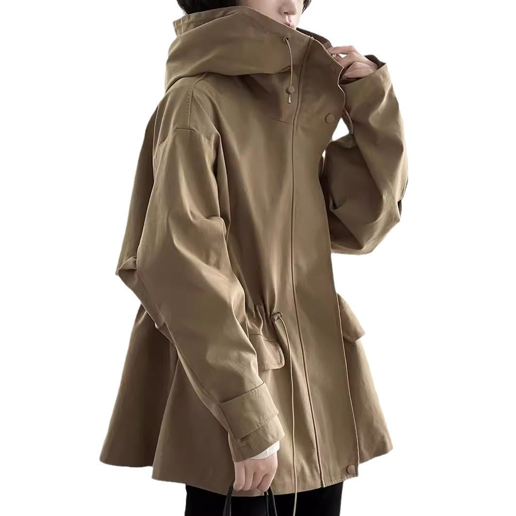 British Style Hooded Trench Coat Coat Women&