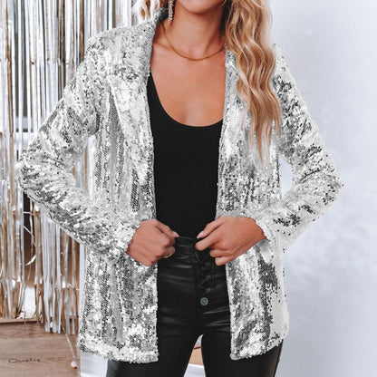 Lapel Long Sleeve Sequined Casual Suit Jacket Women Limorista