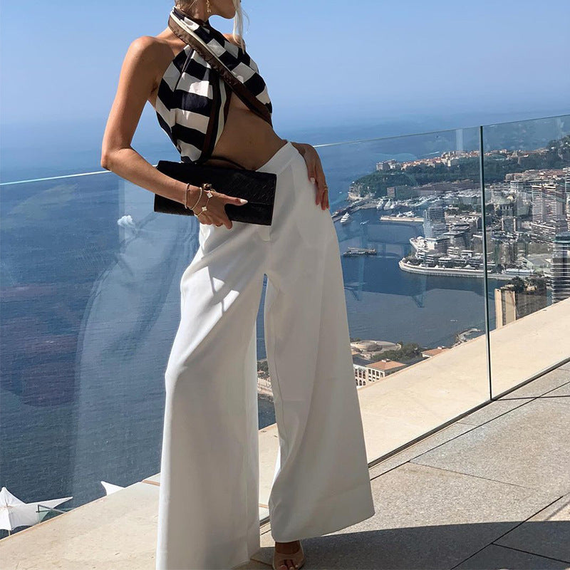 Solid Color Wide-leg Pants Limorista