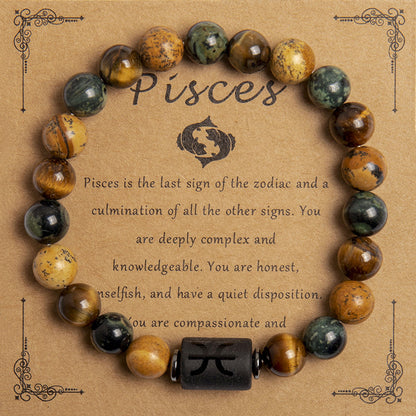 European And American New Natural Picture Tigereye Twelve Constellation Beaded Bracelet Limorista