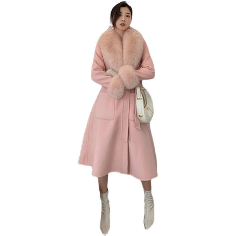 Korean Version Large Fur Collar Slim Fit Medium Long Woolen Coat Limorista