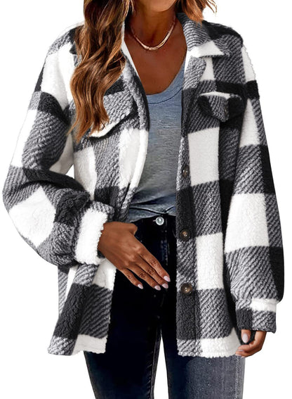 Turndown Collar Plaid Jacket With Pockets Single Breasted Button Down Woolen Jacket Autumn And Winter Clothes For Women Limorista