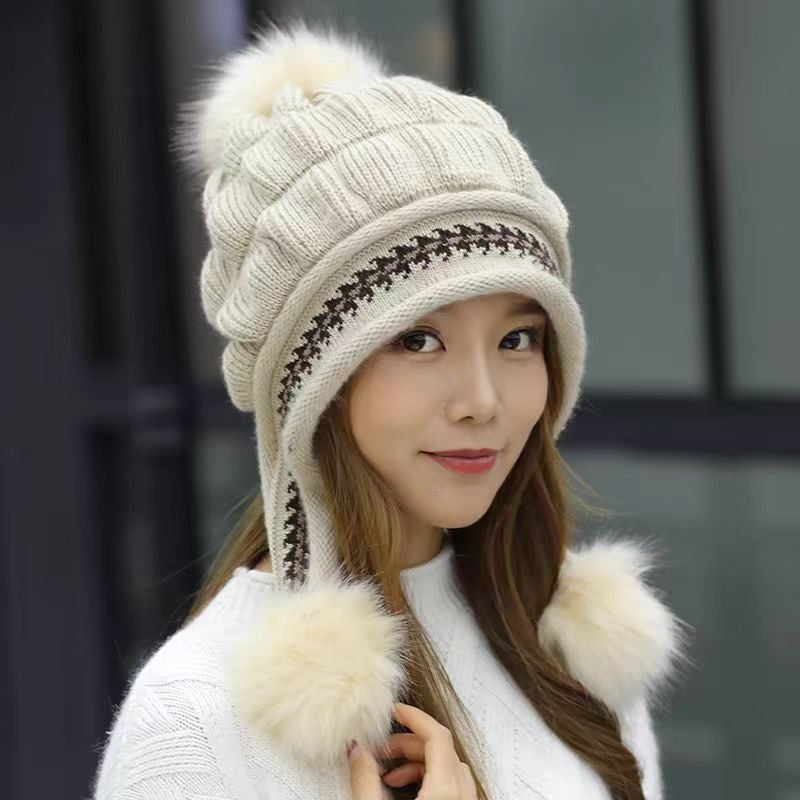 Cozy Knit Fleece-Feel Beanie With Ear Flaps &amp; Pompom Warm Winter Hat For Women Perfect For Skiing &amp; Outdoor Activities Limorista