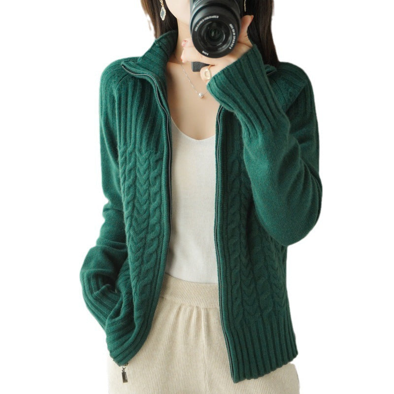 Women Autumn And Winter New High Neck Loose Twisted High Neck Short Zipper Top Fashion Limorista
