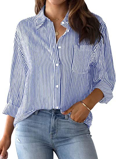 Striped Loose Casual Long Sleeves Shirt For Women Limorista