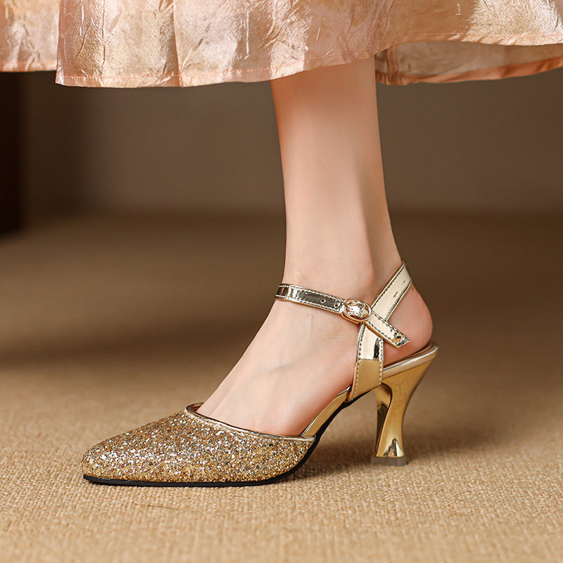 Closed Toe Back Empty Ankle-strap Buckle Sandals Women&