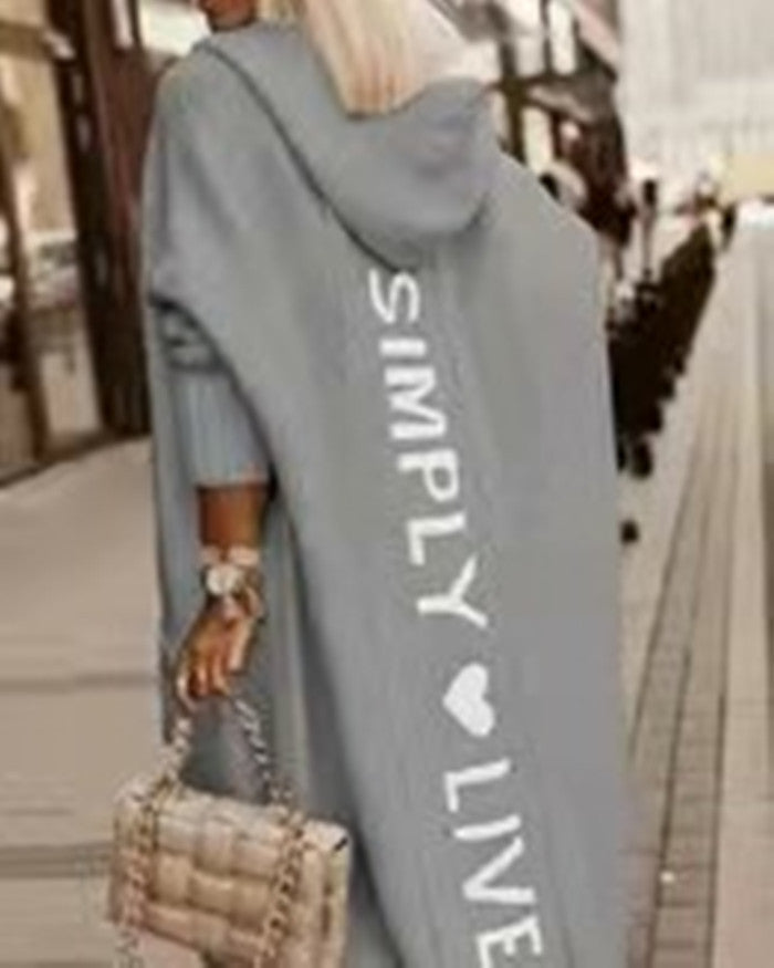 New Long Hooded Letter Print Color Blocking Pocket Sweater Limorista