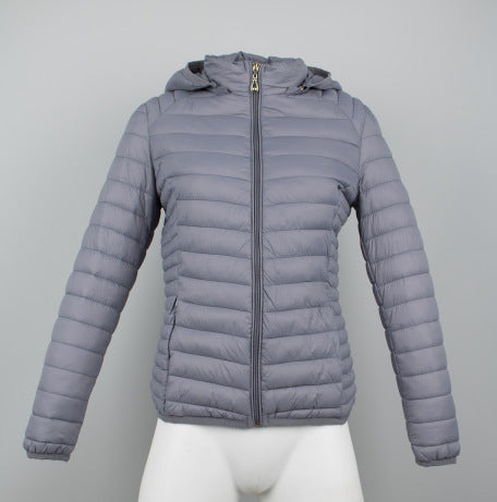 Autumn And Winter Zipper Short Hooded Detachable Solid Color Stand Collar Lightweight Cotton-padded Jacket Limorista
