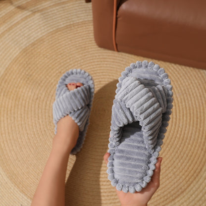 Home Fur Cross Belt Cotton Slippers Women Limorista