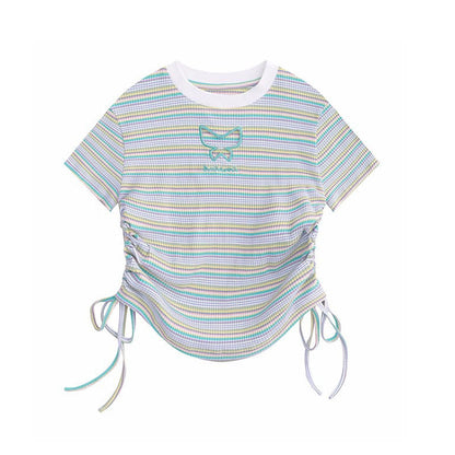 Niche Striped Drawstring Waist-tight French Sweet And Spicy Limorista