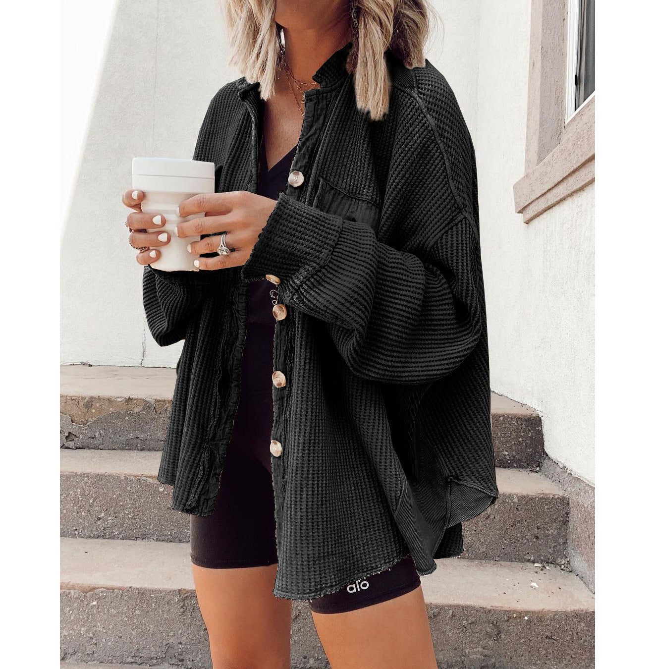 Casual Lapel Pocket Stitching Irregular Shirt Jacket Limorista
