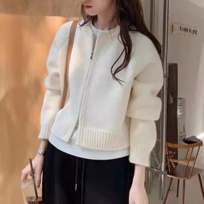 Orange Zipper Sweater Cardigan For Women Limorista