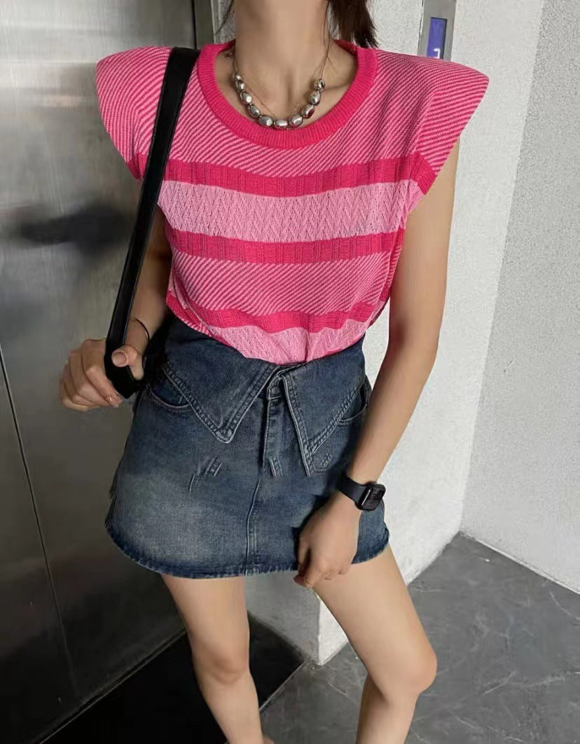 Striped Contrast Color Knitwear Vest Top Limorista