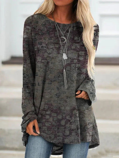 Round Neck Pullover Long-sleeved T-shirt Women&