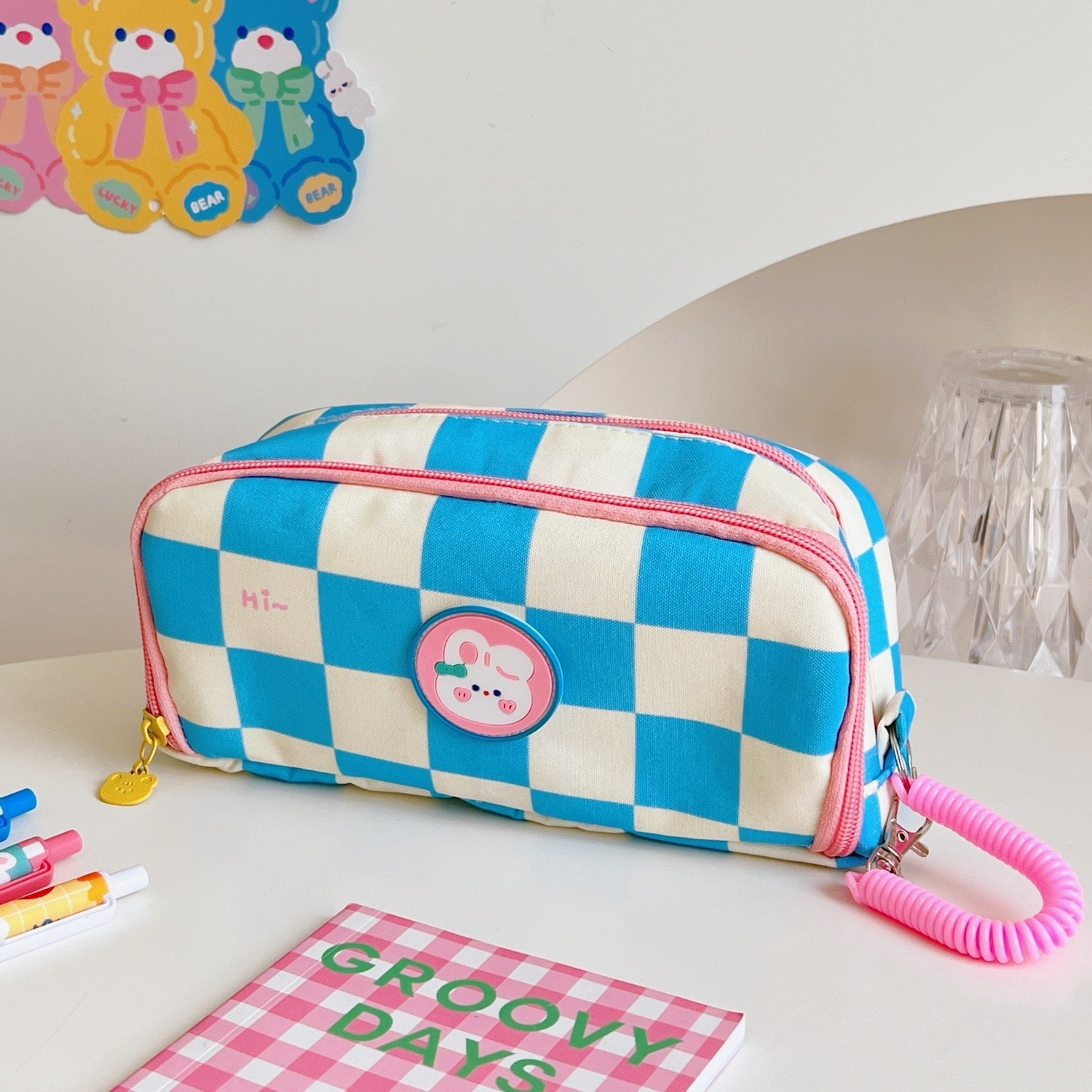 Japanese Simple Large-capacity Checkerboard Pencil Case Limorista