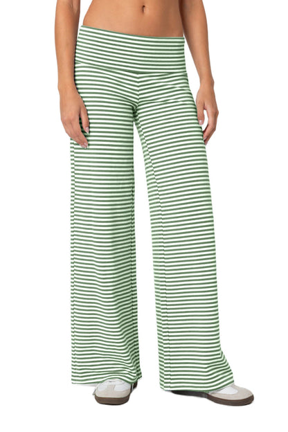 Cropped Striped Loose Trousers Autumn Sports Style Draped Casual Pants Limorista