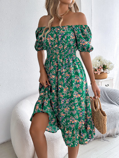 Floral Print Square Collar Dress Summer Fashion Ruffles Dresses Women&