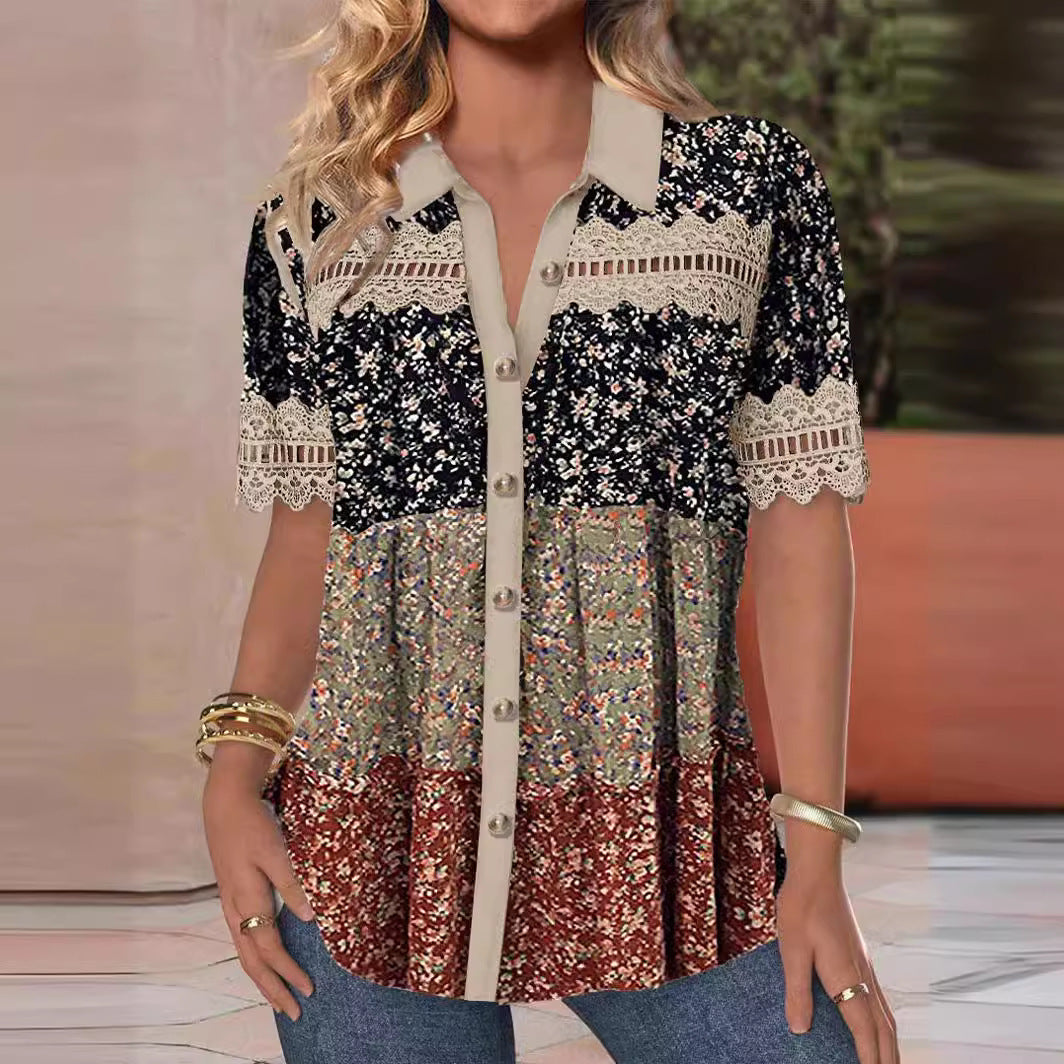 Trade Cross-border Casual Shirt Collar Short Sleeve Regular Open Digital Printing Limorista