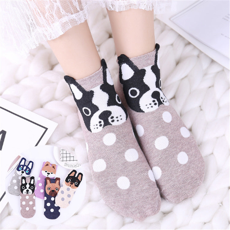 Cute Cartoon Dog Socks With Polka Dot Printing Boat Socks Limorista