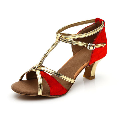 Latin Dance Shoes Ladies Soft-Soled Mid-High Heel Ballroom Dance Shoes Limorista