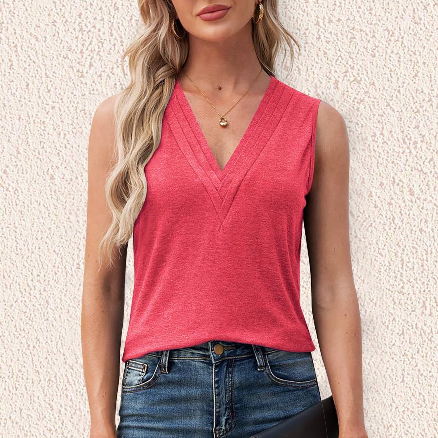 Solid Color Multi-layer Special V-neck Vest T-shirt For Women Limorista