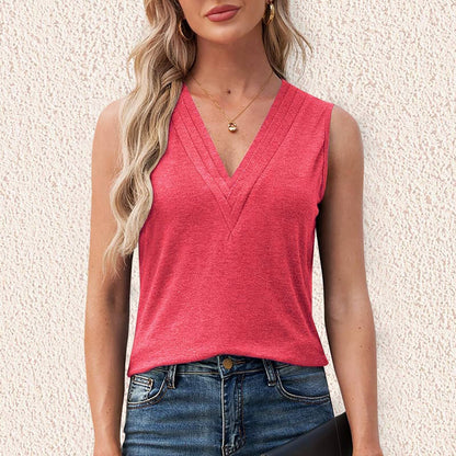 Solid Color Multi-layer Special V-neck Vest T-shirt For Women Limorista