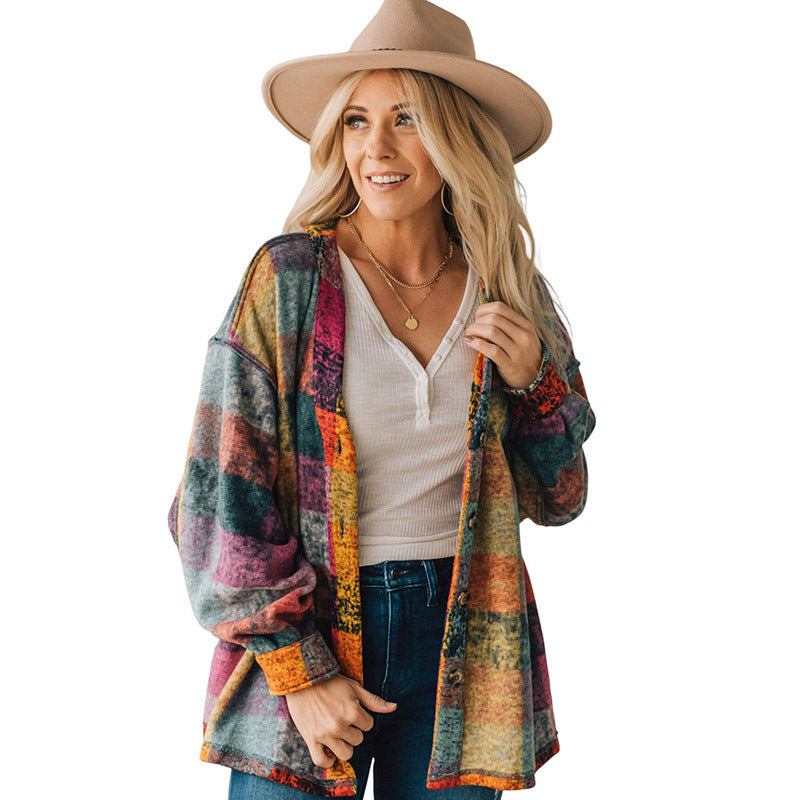 Female Multicolor Plaid Loose Jacket Limorista