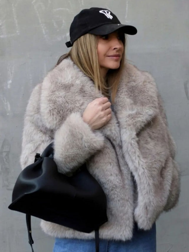 Winter Plush Coat Fashion Thicken Lapel Outwear Casual Long Sleeve Tops Womens Clothing Limorista