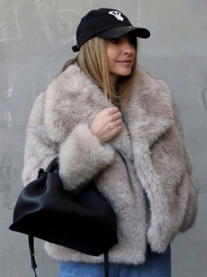 Winter Plush Coat Fashion Thicken Lapel Outwear Casual Long Sleeve Tops Womens Clothing Limorista