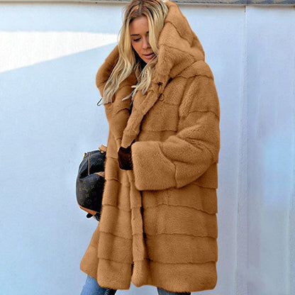 Solid Color Loose Plush Hooded Coatimitation Fur Limorista